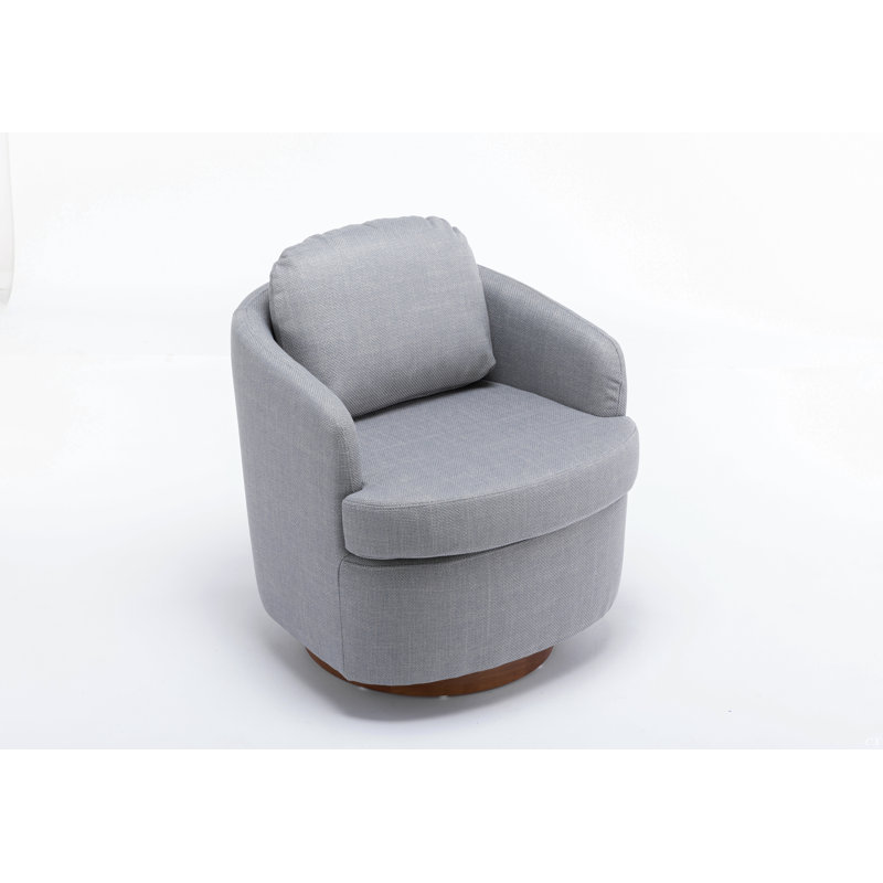 Markysha Upholstered Swivel Barrel Chair, Light Blue Linen
