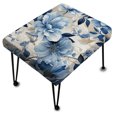 Serene Blue Garden Blooms Floral Pattern II - Floral Rectangle Ottoman