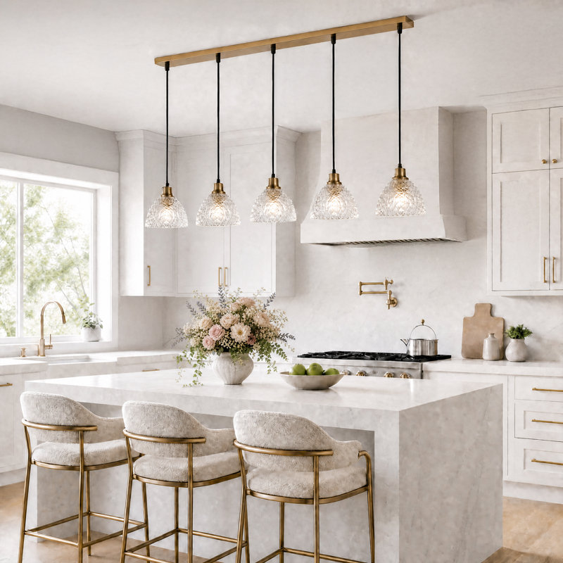 Abner Metal Pendant with Bark-Textured Glass Shades, 5 Lights