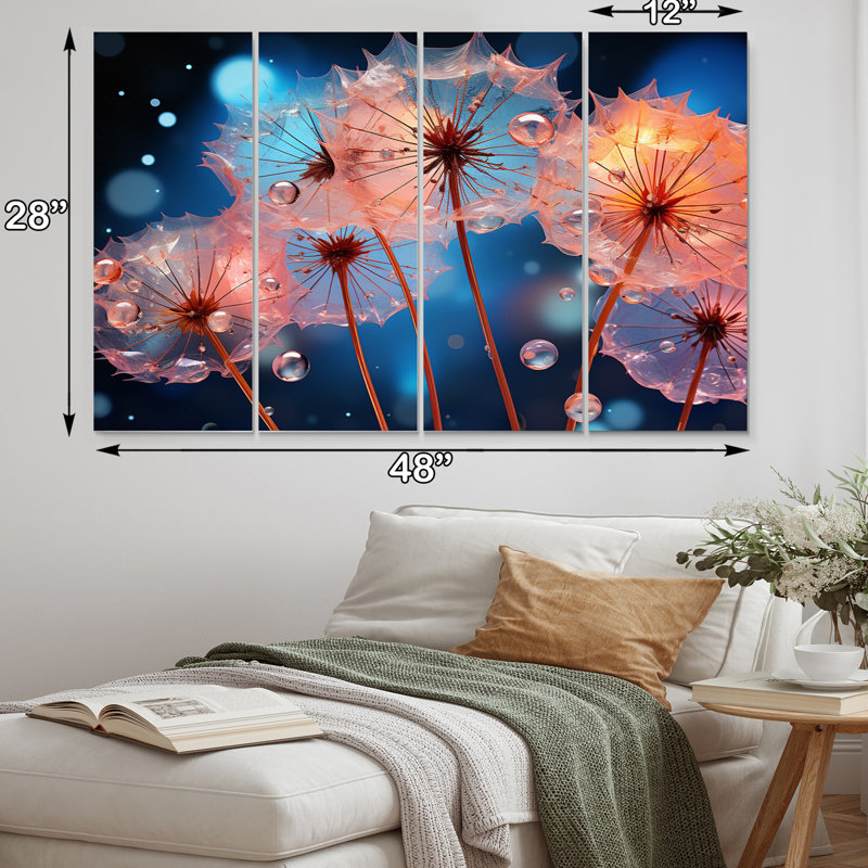 Ensemble de salon art mural en métal Teal Dandelion Dancing In The Morning