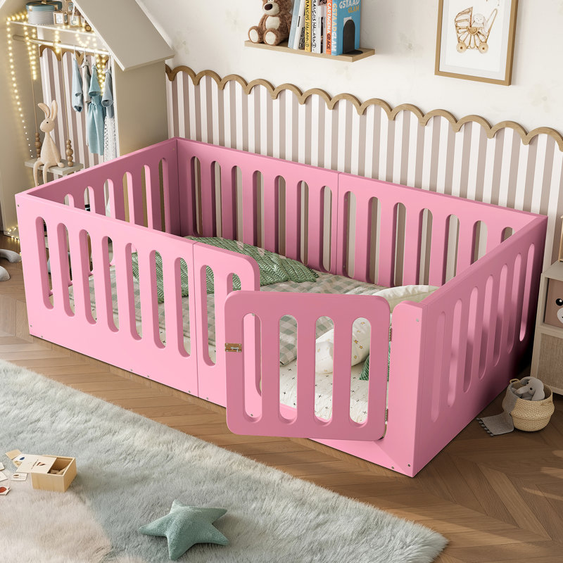 Lit simple en bois massif avec porte pour enfants Haven, lit Montessori, Rose