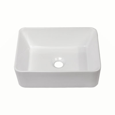16"X12" White Ceramic Rectangular Vessel Bathroom Sink