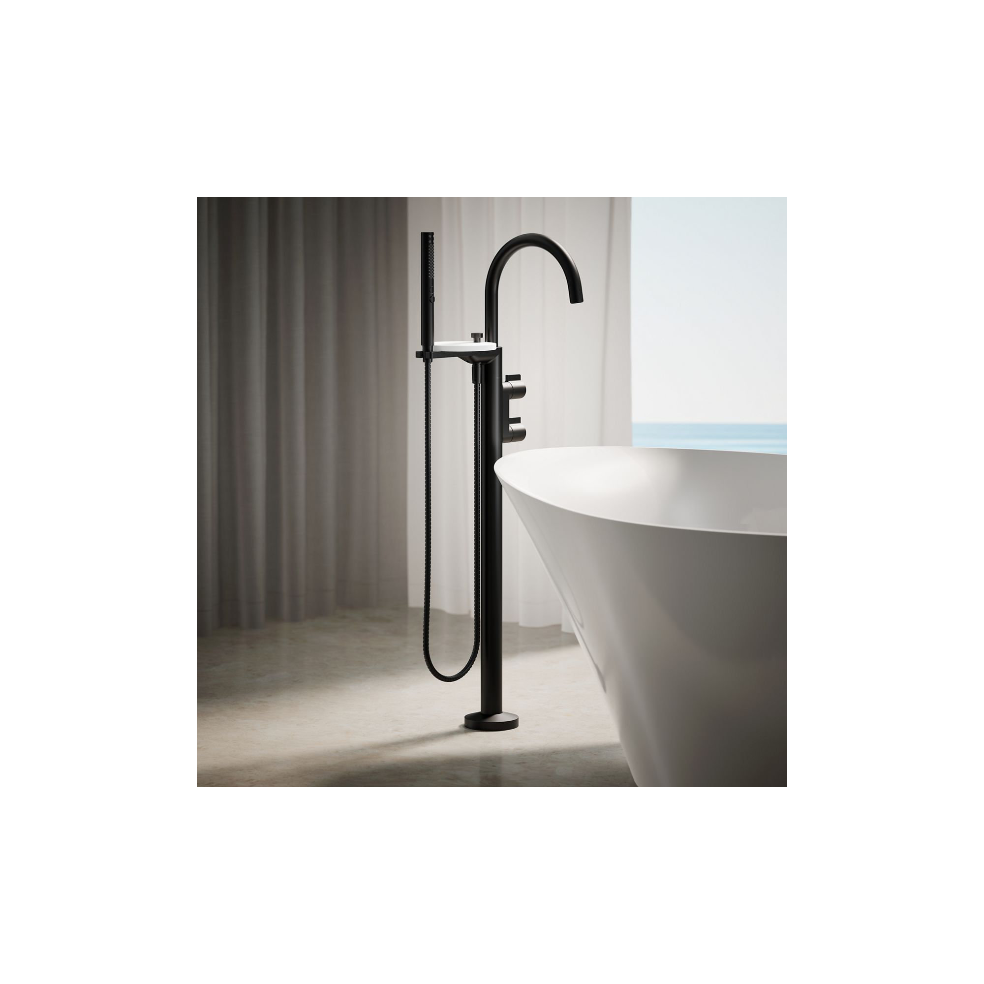 Components Floor-Mount Bath Filler Trim, Matte Black, Knob Handle