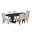 Cet ensemble de salle à manger 7 pièces comprend une table de petit-déjeuner et 6 chaises parsons en tissu de lin crème avec dossier capitonné - noir sablé.-1620299184-1633362193-1633365243