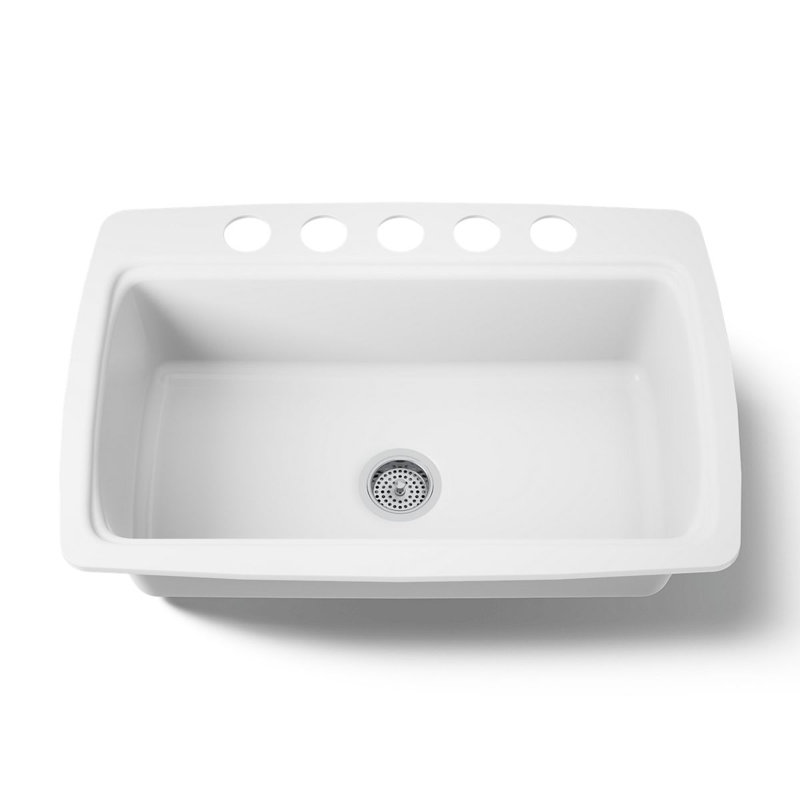 Cape Dory® 33" L x 22" W x 9-5/8" Under-Mount Single-Bowl Kitchen Sink with 5 Oversize Faucet Holes, White