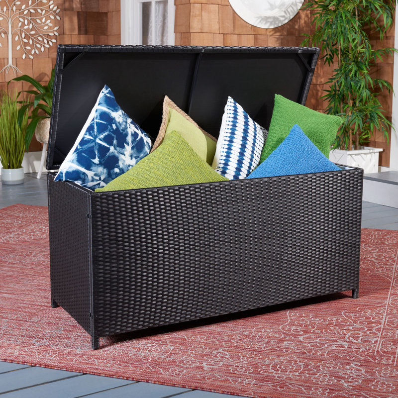 Latitude Run® Oliveira 46.5'' W 50 Gallons Wicker Deck Box, Black