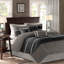 Ensemble d'édredon en faux suède de style transitionnel 7 pièces, doux et confortable avec coussins décoratifs brodés, très grand californien-122457412-122457414
