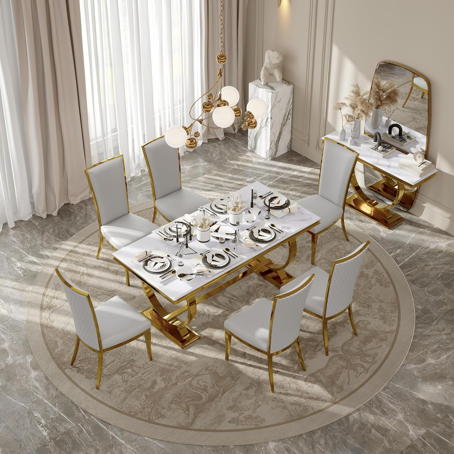 Gold Legs White Leather Dining Room Chairs Rosdorf Park White