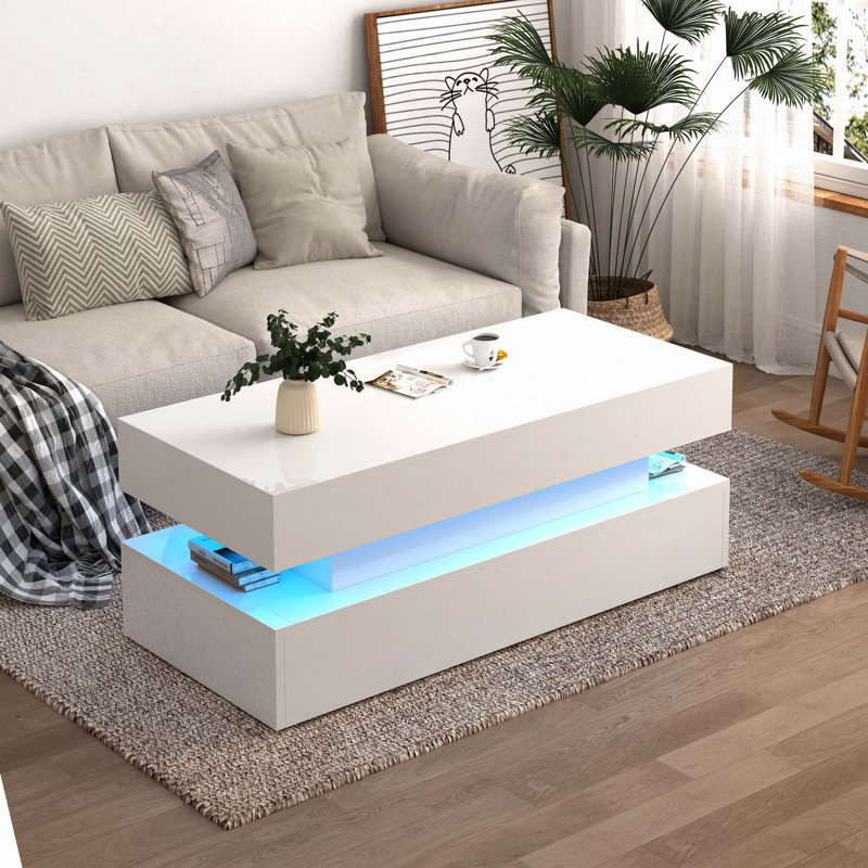 Table basse pliante à trois niveaux avec tiroirs, Blanc