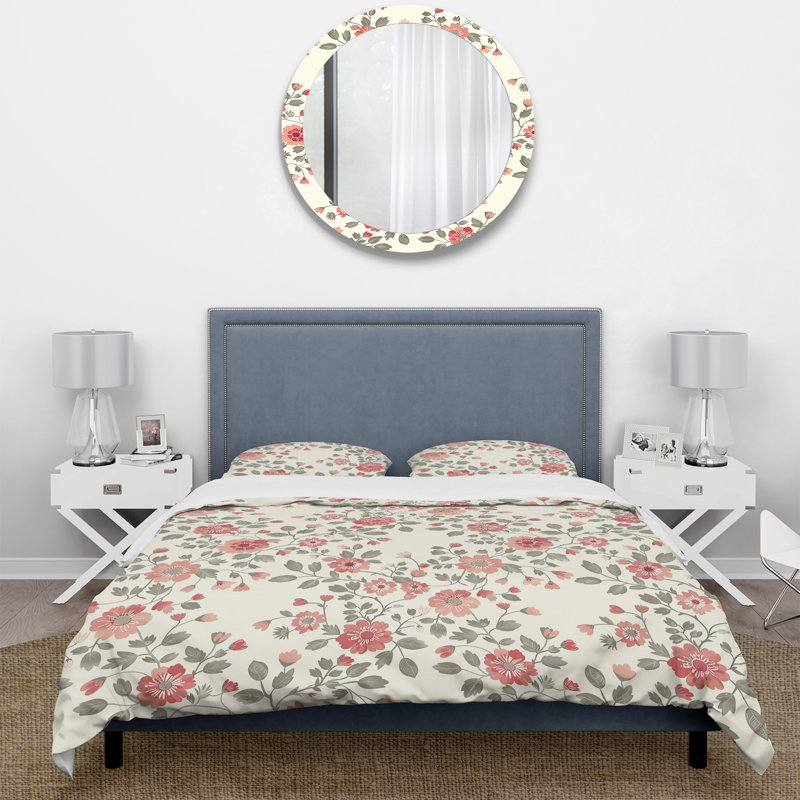 Ensemble de housse de couette traditionnel beige à motif floral Meadows IV, Housse de couette très grand + 2 très grandes ta