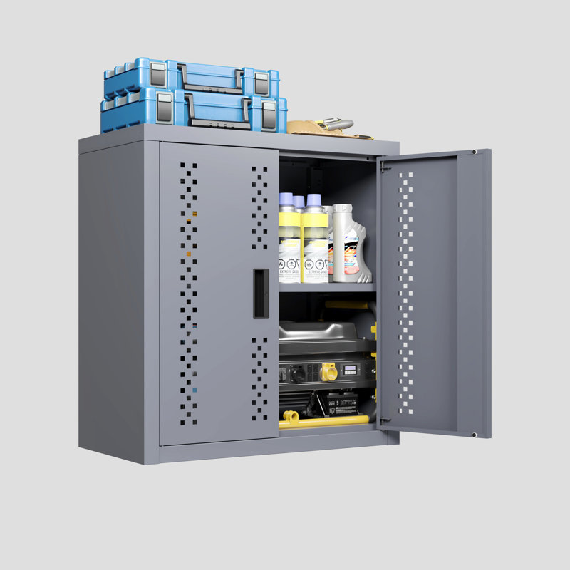 Rangement mural gris en acier flottant pour garage, H 13,77 po, armoire avec porte, pour sous-sols, cuisines et entrepôts, tablettes flexibles, mouvement de charnière à ouverture en douceur