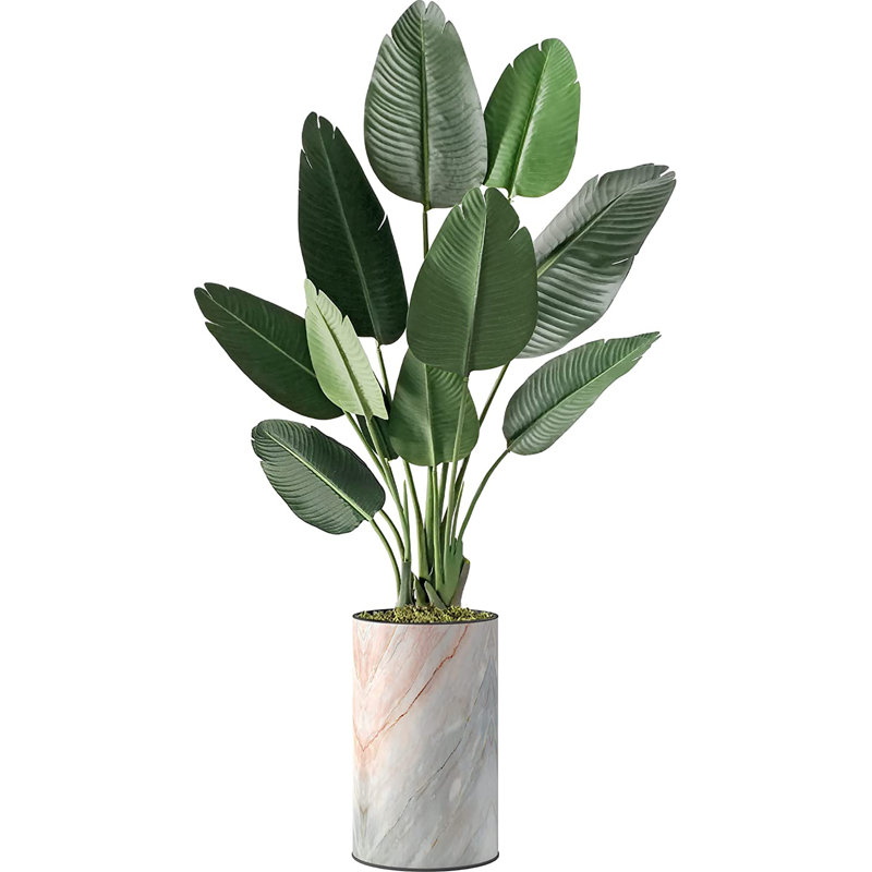 Artificial Tree In Planter, Fake Bird of Paradise Silk Tree Home Decoration (Plant Pot Plus Tree), 58" H, Marble Pattern 35