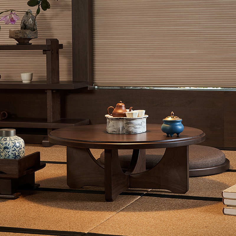 Casual round solid wood coffee table tatami table