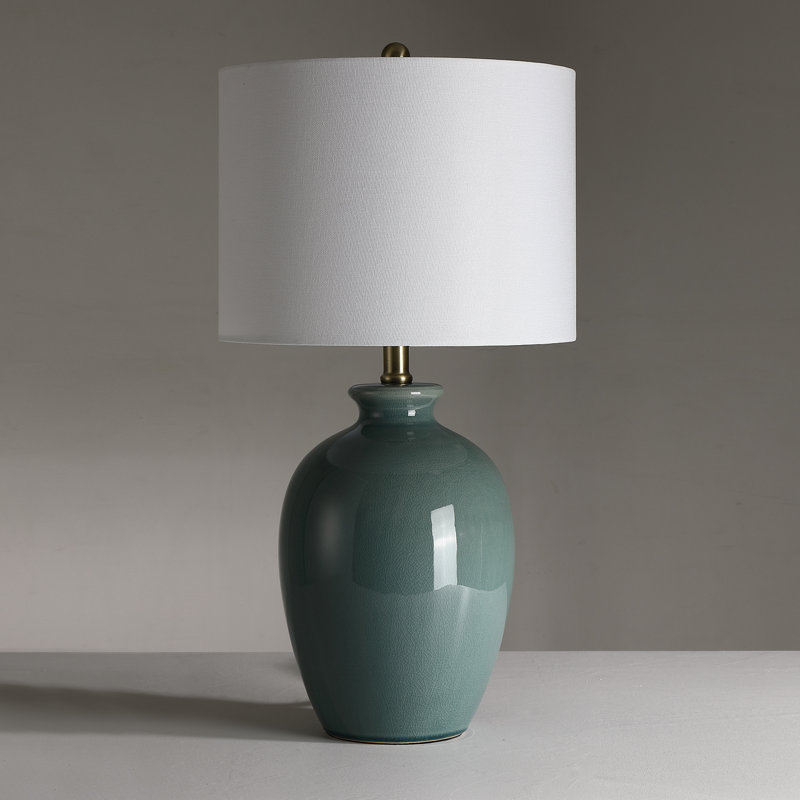 22.5in Ceramic Table Lamp With Drum Shade, Green