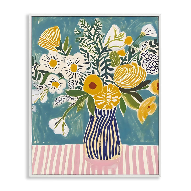 Bouquet sur cadre rayé, estampe numérique, design by Creative Studio, H 30 po x l 24 po