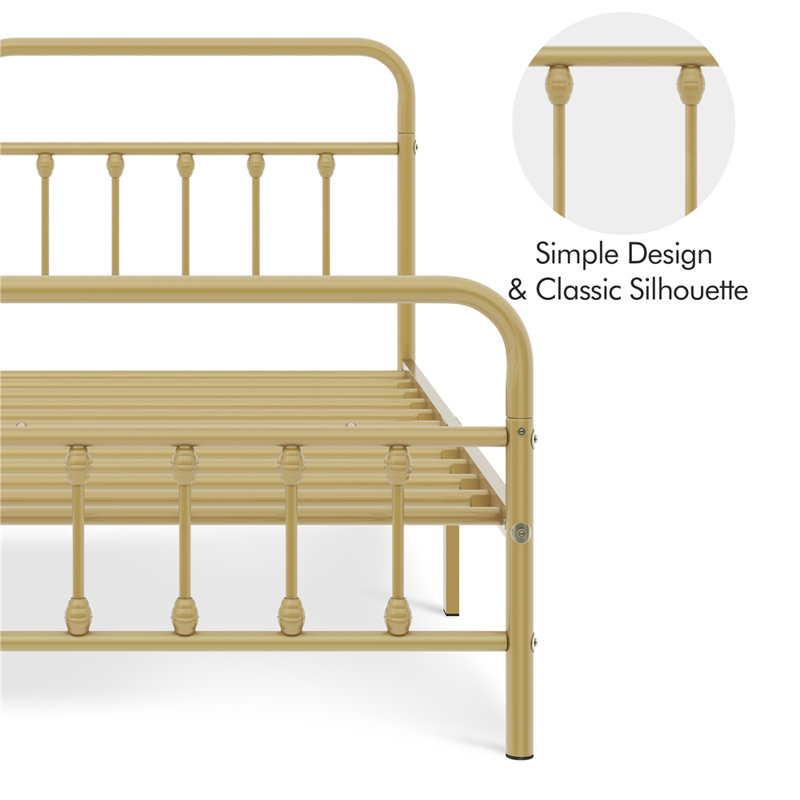 Antique Gold Twin Metal Bed Frame with Spindle Headboard