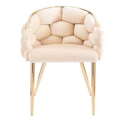 Modern Handmade Accent Chair, Velvet Upholstered With Gold Legs For Living & Bedroom, Beige Luxury Armchair Legs, Covering Room, Office, Fashionable Design