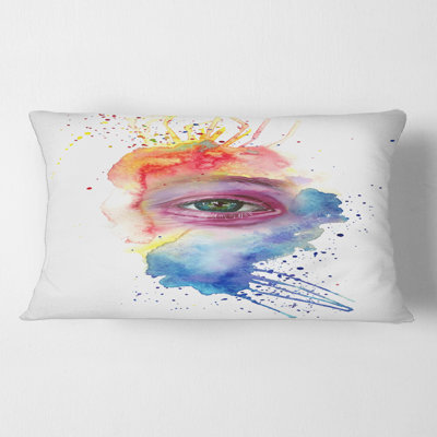 Detail Of Eye In Multi-Coloured Face Portrait Lumbar Pillow