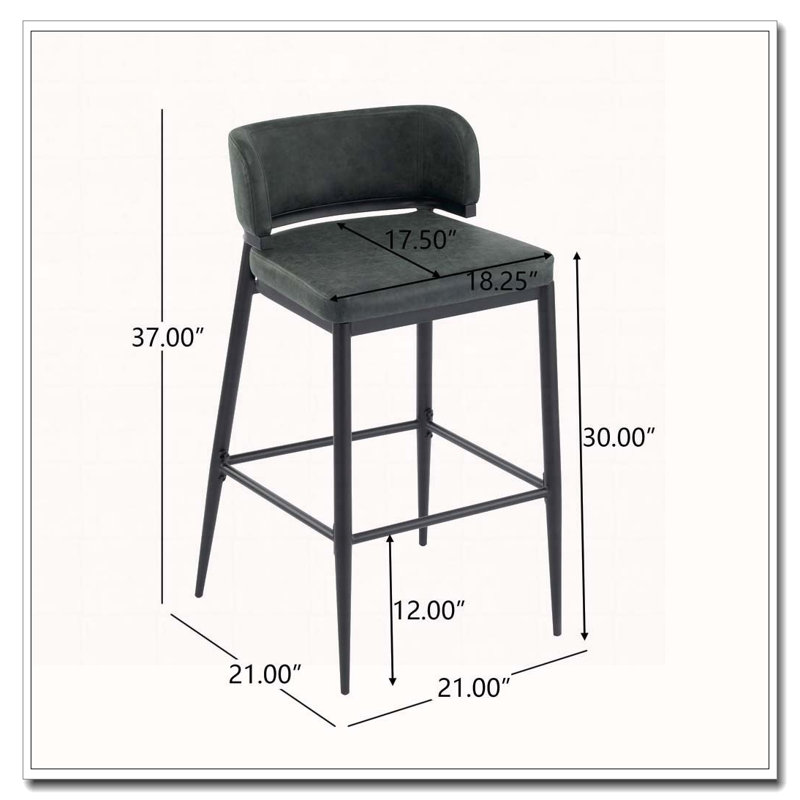 Tabouret de bar en cuir et structure en métal, Vert foncé