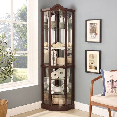 Vitrine d'angle vitrée lumineuse avec tablettes réglables