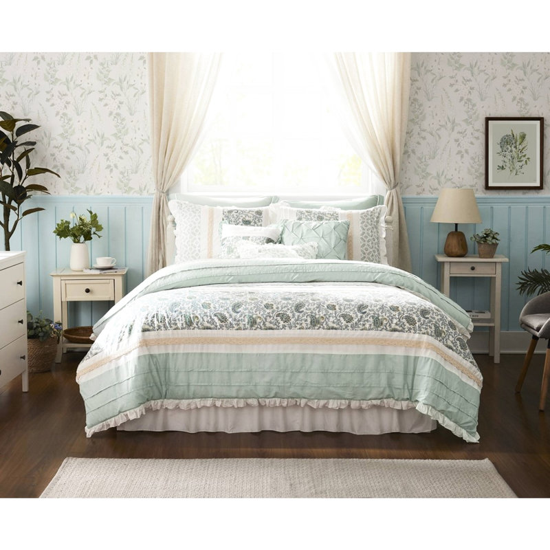 Édredon 9 pièces en coton très grand lit, Turquoise