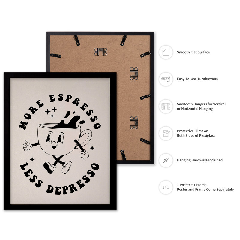 Plus d'espresso, moins de café espresso, Black Framed, Poster, 11"H x 14"W