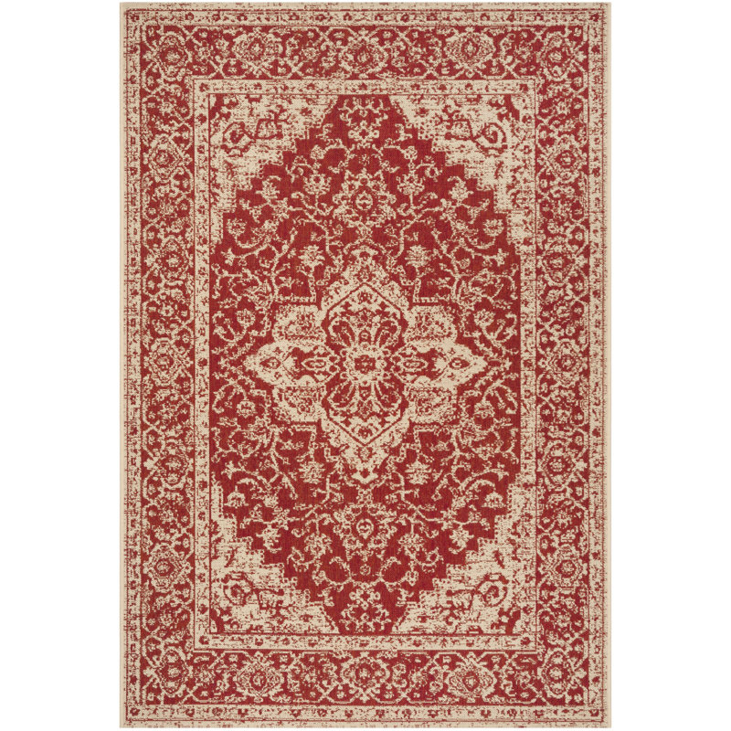 Danya Oriental Red/Cream Indoor / Outdoor Area Indoor/Outdoor Area Rug, Rectangle 3' x 5'