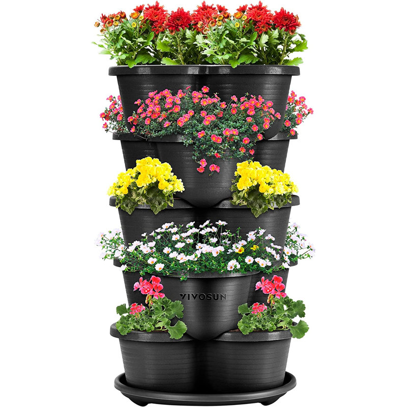 Jardinière empilable à 5 niveaux, 15, Noir