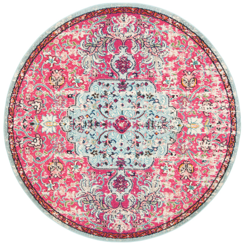Tapis fuchsia / bleu sarcelle Felty, Rond 3 pi