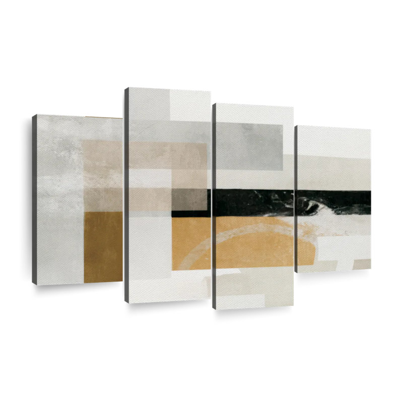 Ensemble de 4 pièces abstraites géométriques abstraites et rectangulaires dorées et grises, H 48 po x l 75 po x P 1,25 po