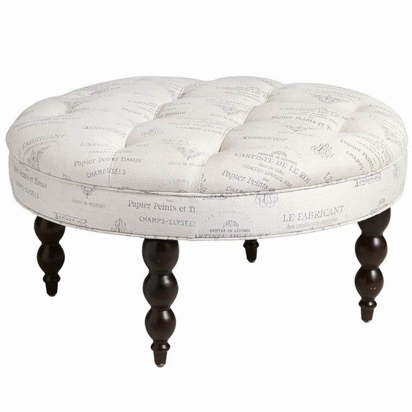 Linen Upholstered Bench, White Cream/Black/ Geometric
