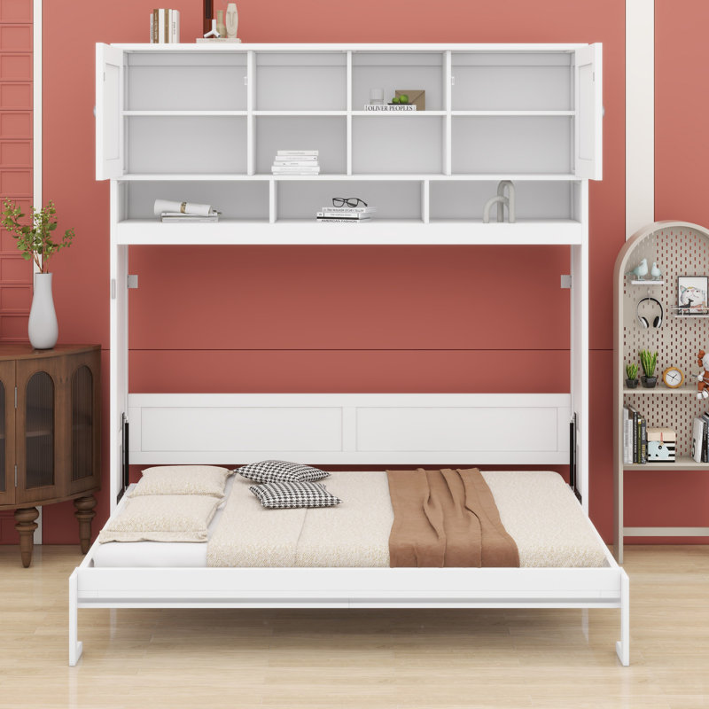 Murphy Bed With Ample Storage Space And  Stripes