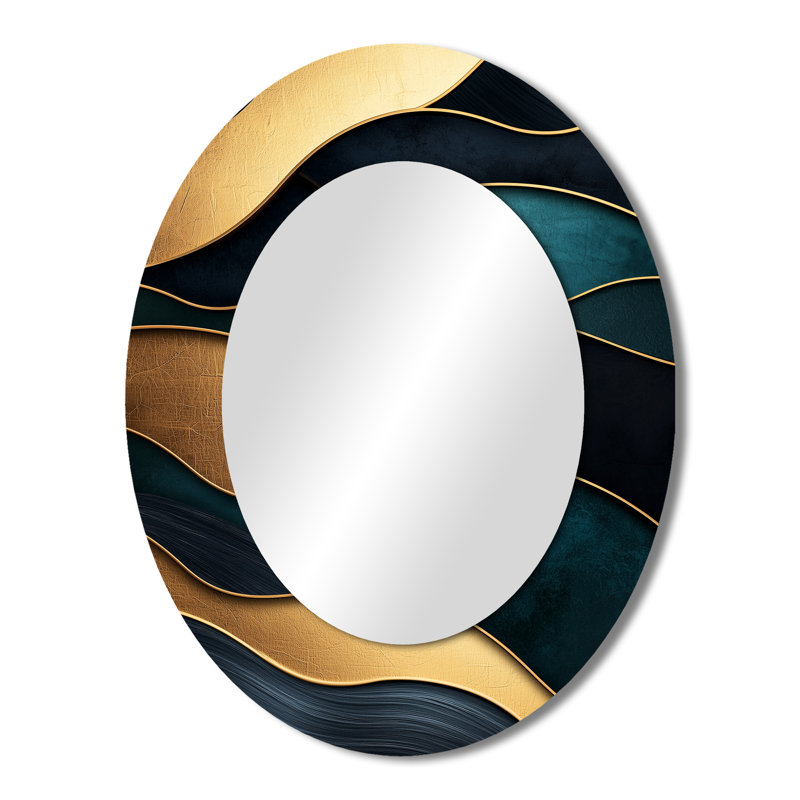Soft Marble Coastal Balance I - Modern Oval Wall Mirror, 43" x 33"
