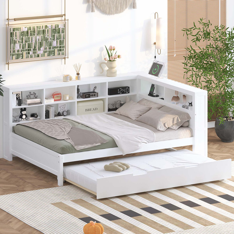 Lit de jour avec couchette et ports de charge USB, Complet/Double, White