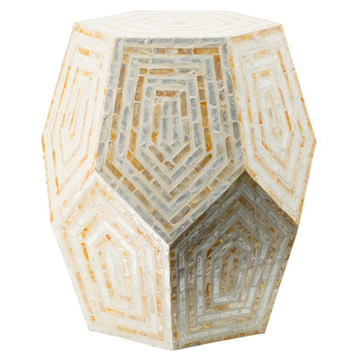 18X18x21 Inches Hexagonal Capes Stool With Cream Yellow Blend, Inlay Characteristics, Diamond Design Elements, Function As Or Side Table Stool, Look, Properties, Shaped Decorations, Serve