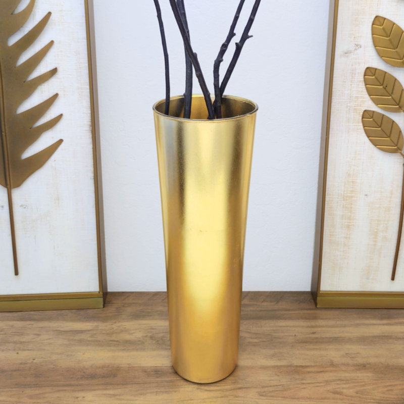 Vase conique en verre doré IRIS, Doré, Hauteur totale - 15,75 po