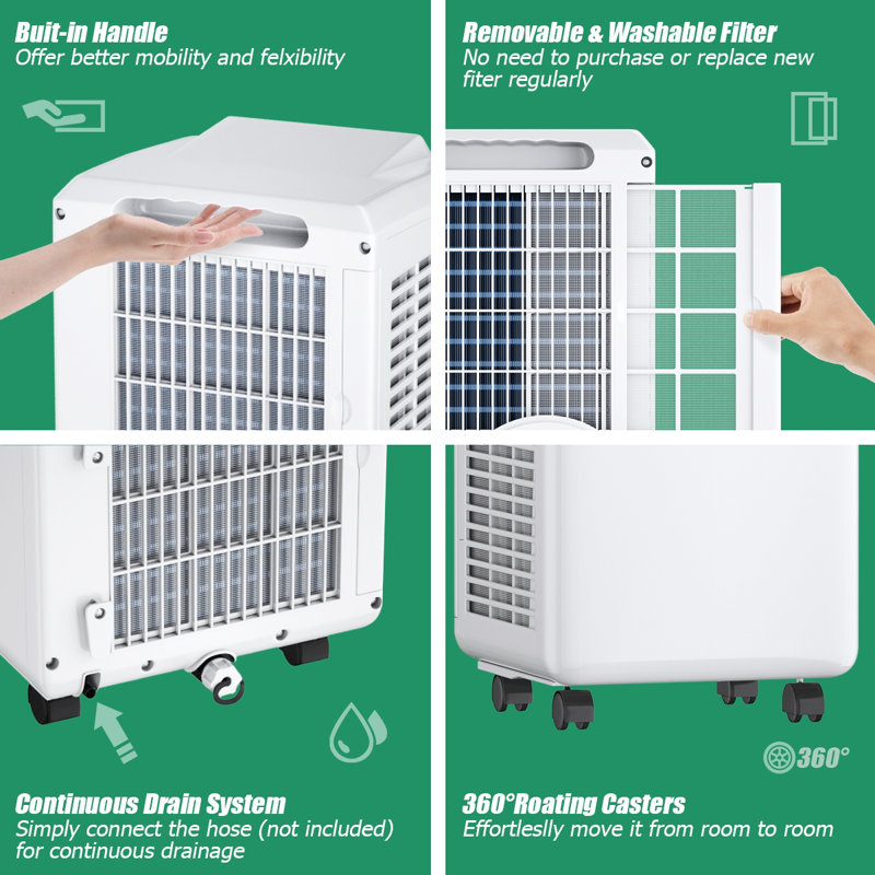8000 BTU Portable Air Cooler with Built-in Dehumidifier and Remote Control