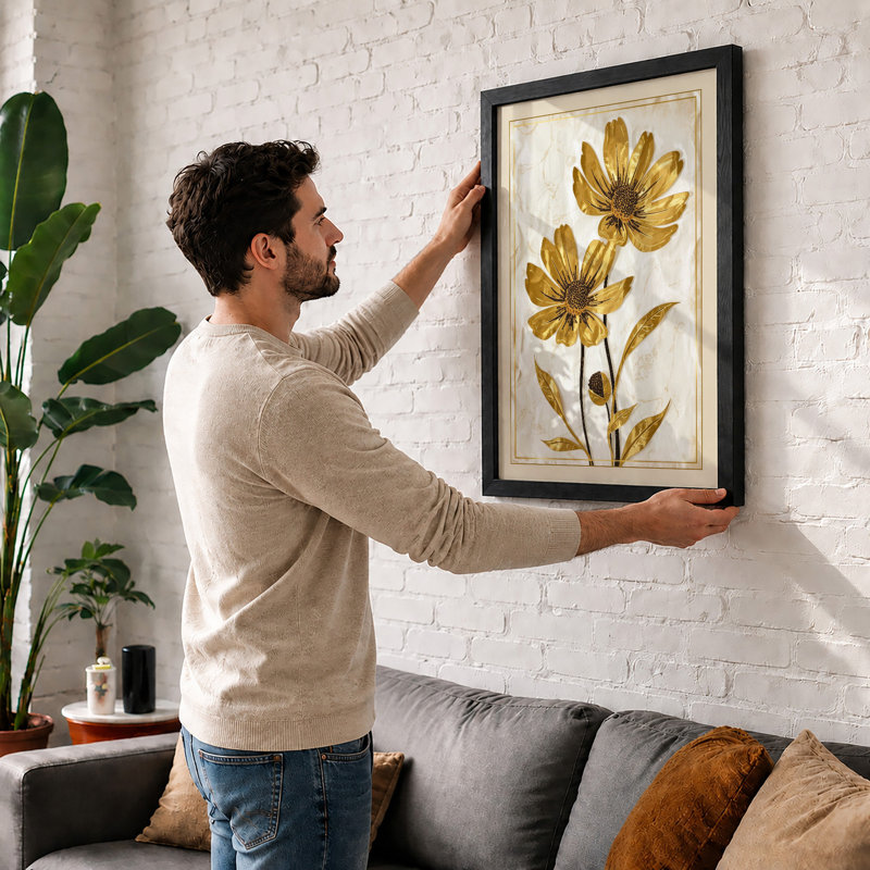 Golden Study Botanical - Framed Print, A2 - 59.4 x 42.0 cm, White
