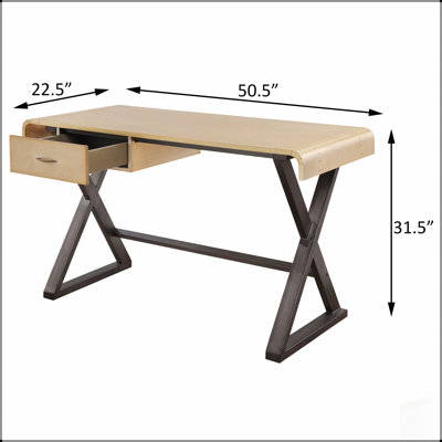Élégant bureau d'écriture avec base en métal en forme de X, parfait pour le bureau à domicile moderne et les espaces d'étude, combinant style et fonctionnalité.