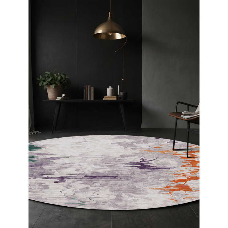 Tapis gris lavable à la machine, Rond 6 pi