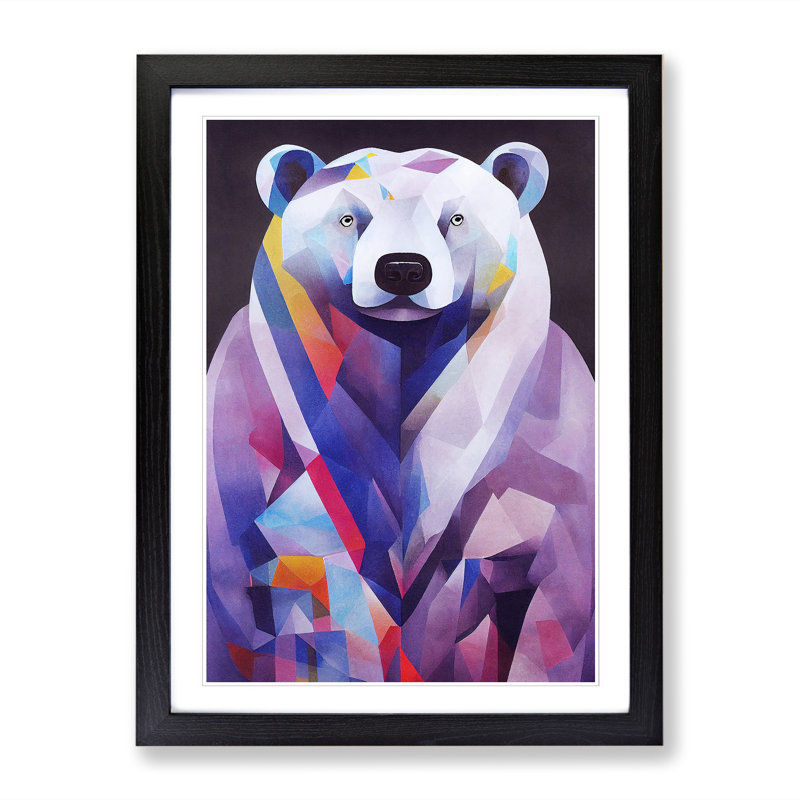 Colourful Polar Bear - Single Picture Frame Print, Black Framed, 34cm H x 25cm W