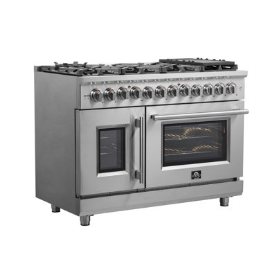 Alta Qualita Massimo Cuisinière autoportante à double combustible en acier inoxydable de 48 po, 8 brûleurs, 6,58 pieds cubes Fours doubles