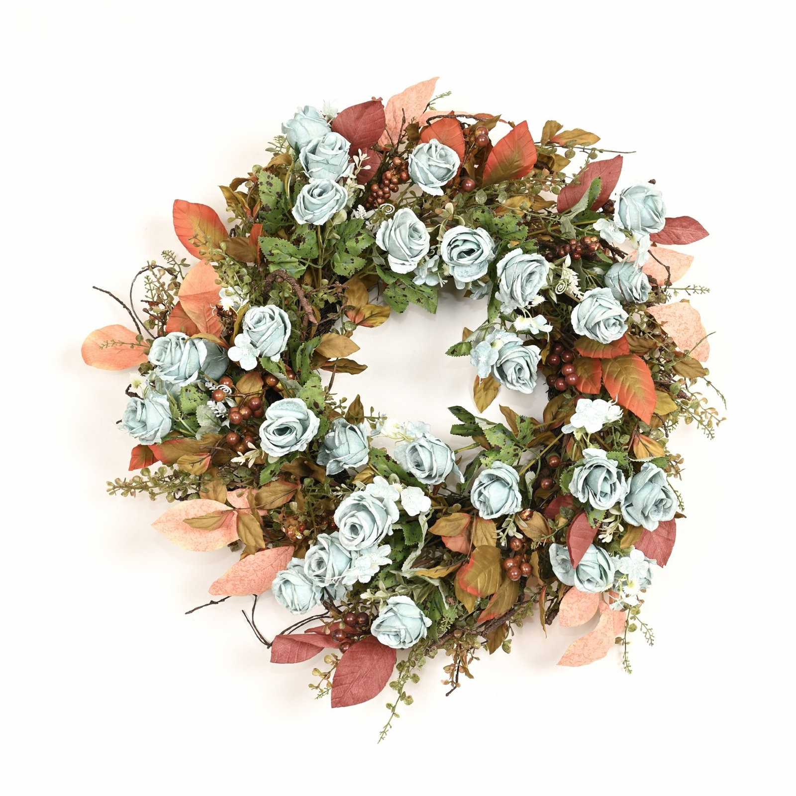 24" Handcrafted Berry Thanksgiving Wreath, Orange;Blue