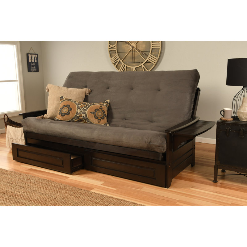 Futon avec rangement Stratford, Microsuède gris, Espresso