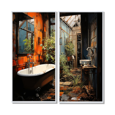 Salle de bain Urban Oasis I - Art mural orange 2 panneaux
