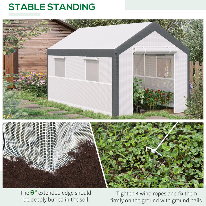 Outsunny 12' x 7' x 7' White and Dark Grey Walk-In Greenhouse