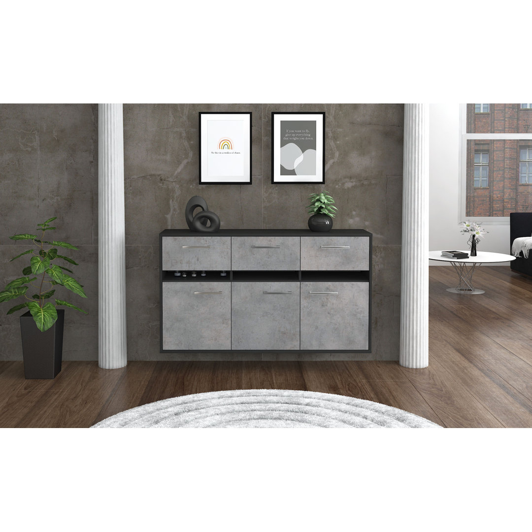 Sideboard Bahaa, Farbe: Schwarz/Anthrazit, Fliegend/Metallgriffe, Größe: 136x79x35 cm