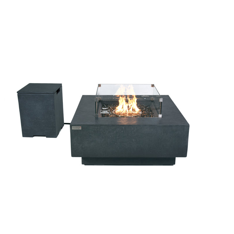 Bergen 40" Dark Grey Concrete Fire Table 60,000 BTU - Includes Fire Glass, Lid & PVC Cover, Natural gas