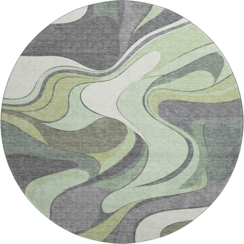 Premium Machine Washable Mayfield  swirls Rug, 8' Round, Green