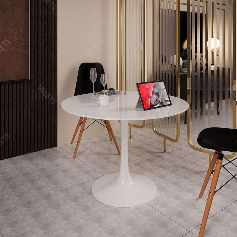 Table de salle à manger Mid-Century, H 29,5 po x L 39,5 po x l 39,5 po, Blanc